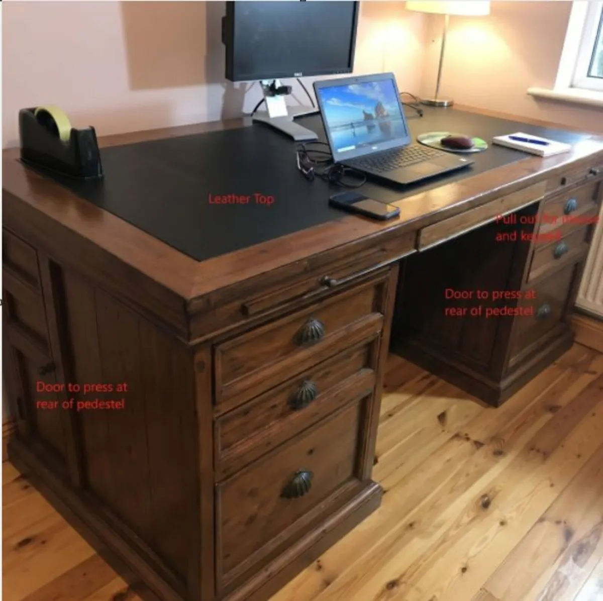 Large Solid Wood Executive Pedestal Desk - Image 1