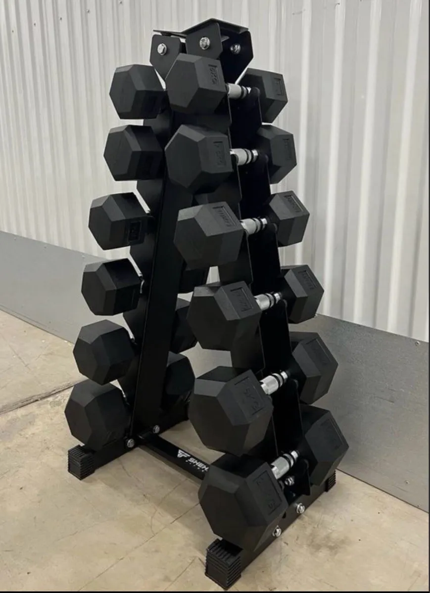 Hex Dumbbells 5kg - 20kg + storage rack (new)