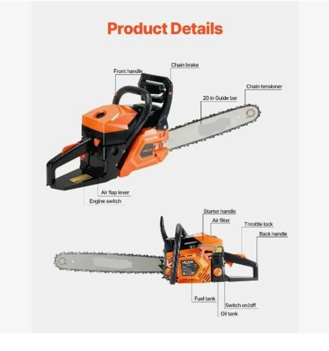62 cc Gas Chainsaw, 20 inch Gas Powered - Image 2