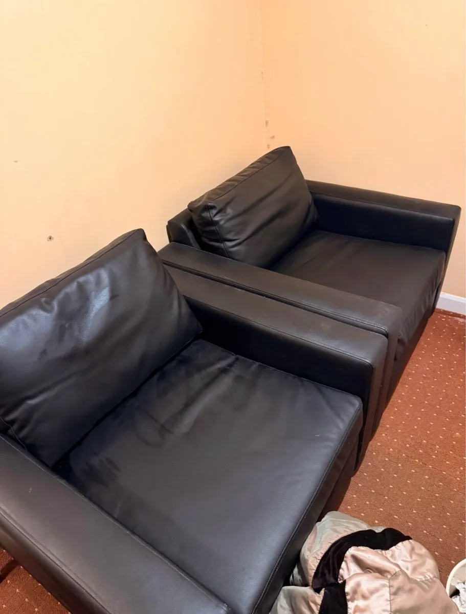 2 Black Leather / Faux Leather Armchairs - Image 2
