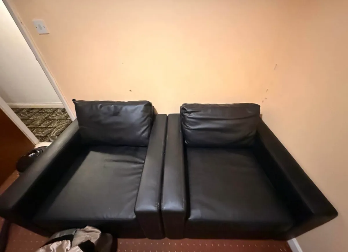 2 Black Leather / Faux Leather Armchairs - Image 3