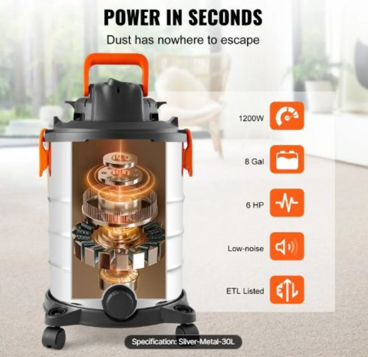 Stainless Steel Wet Dry Shop Vacuum, 8 Gallon 6 - Image 2