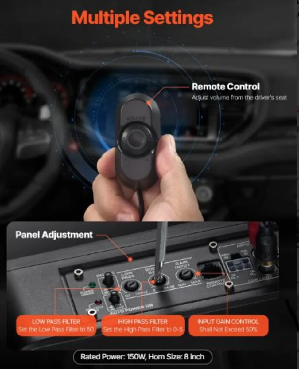 8" 400W Underseat Car Subwoofer, Slim Powered Car - Image 2