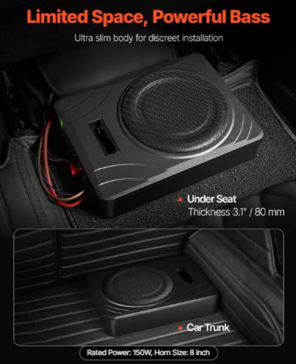 8" 400W Underseat Car Subwoofer, Slim Powered Car - Image 4