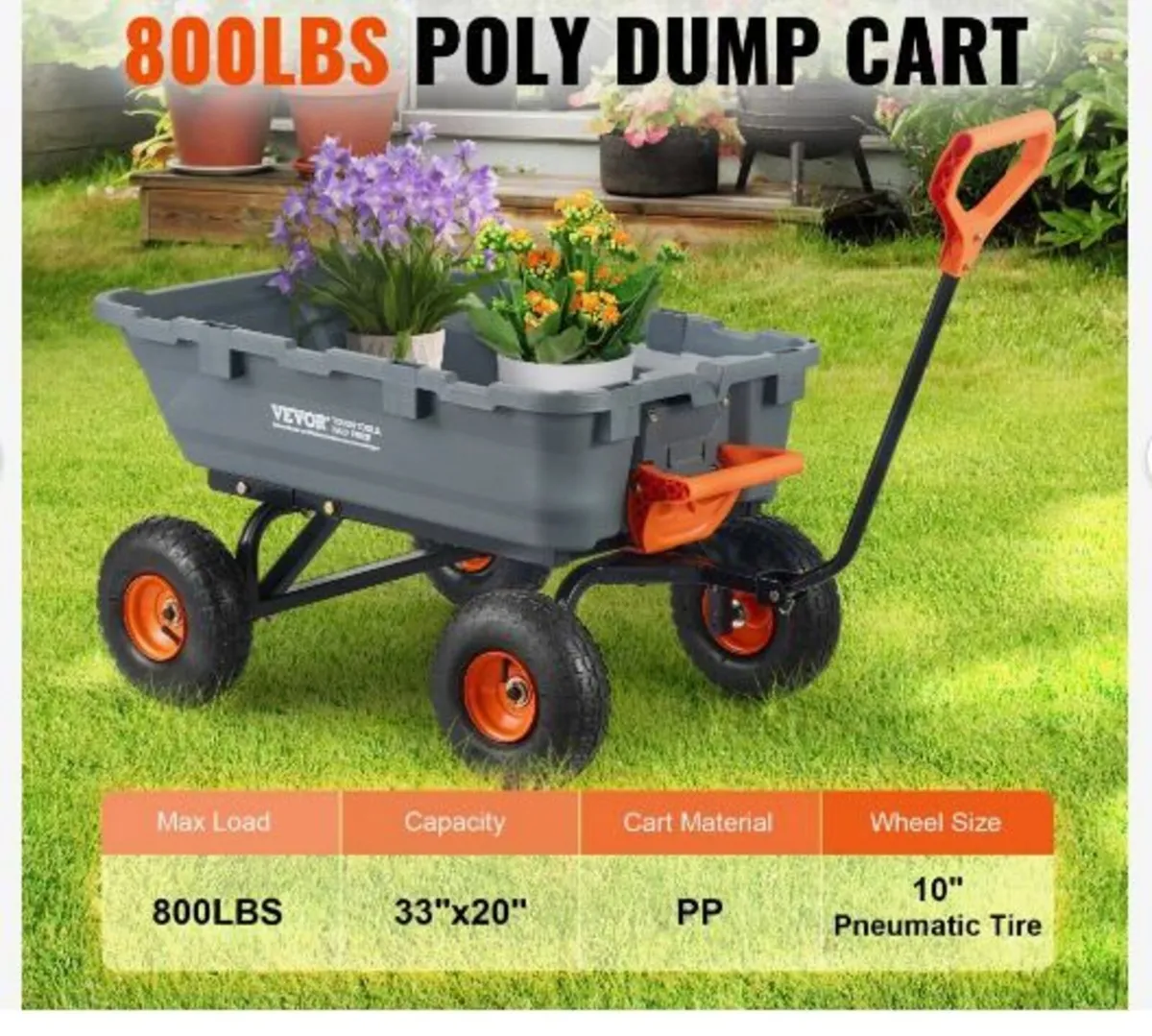 Poly Garden Dump Cart Heavy-duty Yard Carts - Image 1