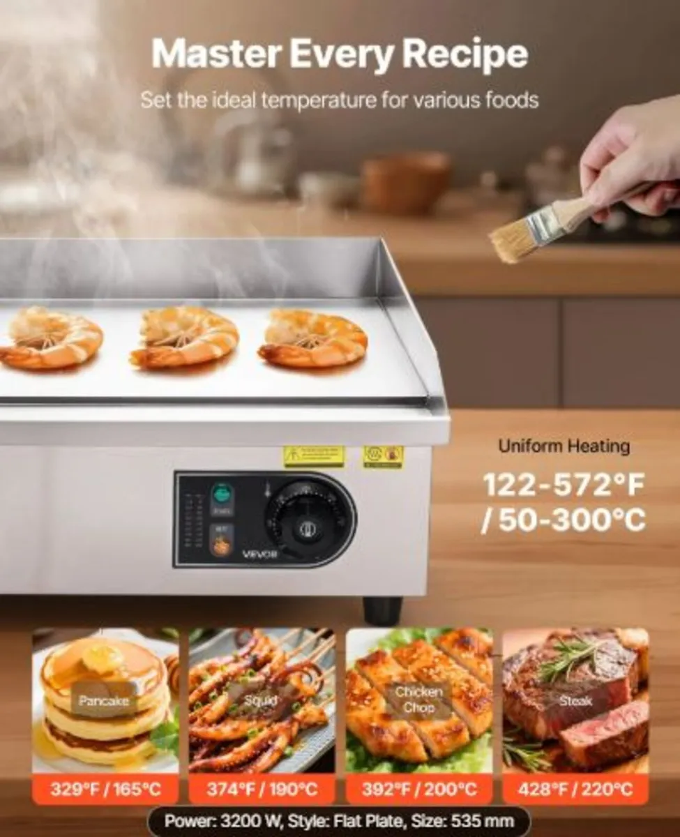 Commercial Electric Griddle, 535 x 300 mm, 3200W, - Image 4