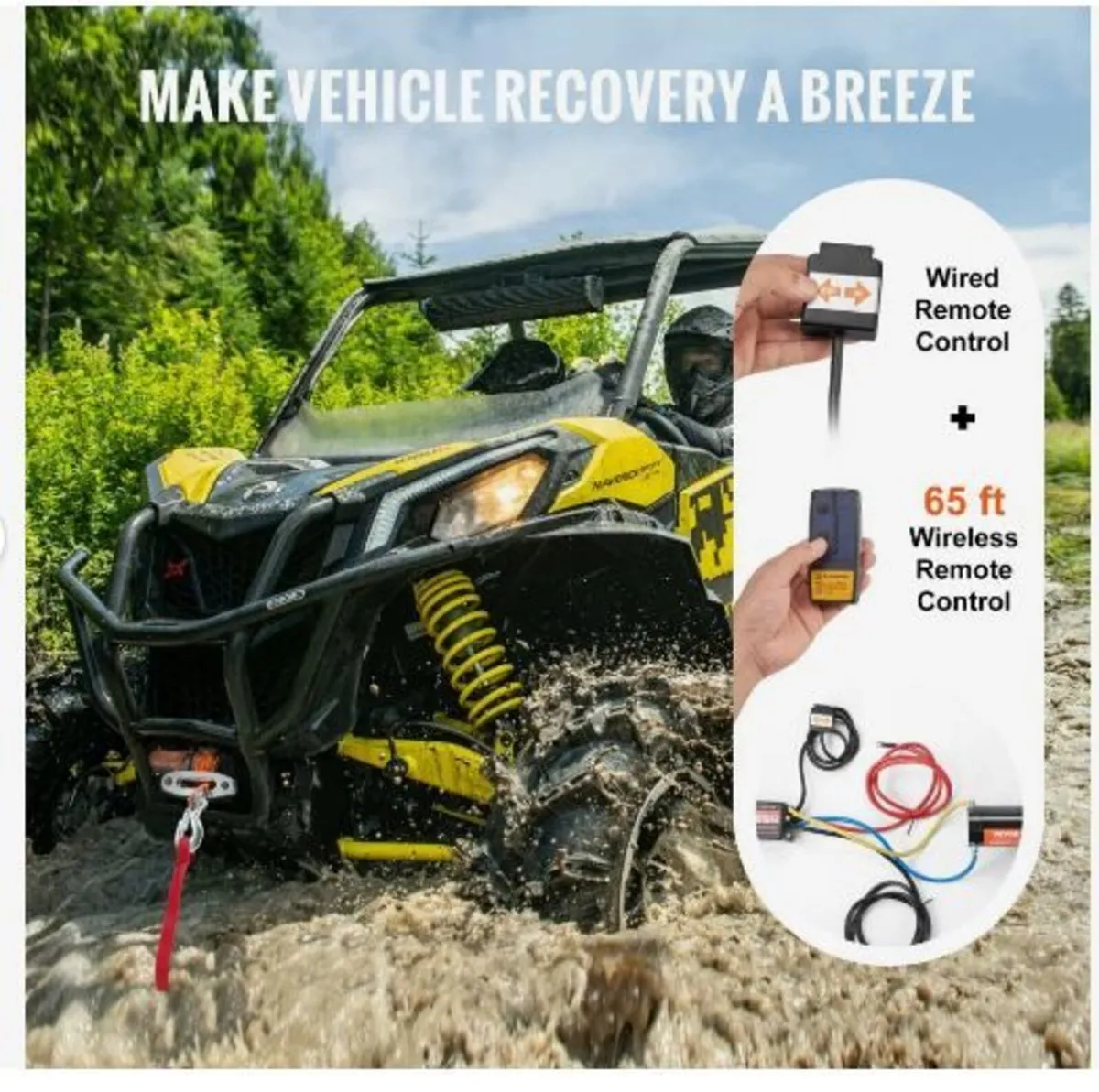 Electric Winch ATV UTV 2041.2 kg Synthetic - Image 2