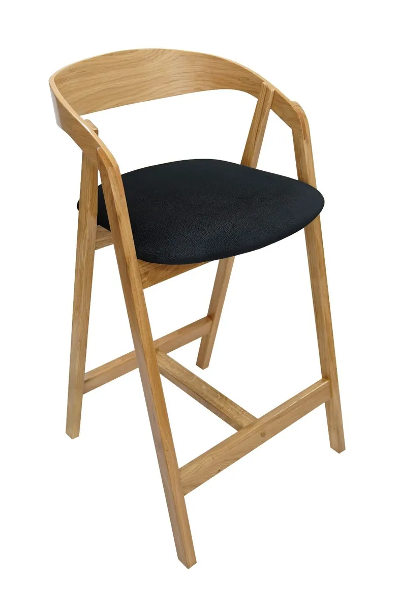 Nordic Oak Lounge Bar Stool with Upholstered Seat - Image 2