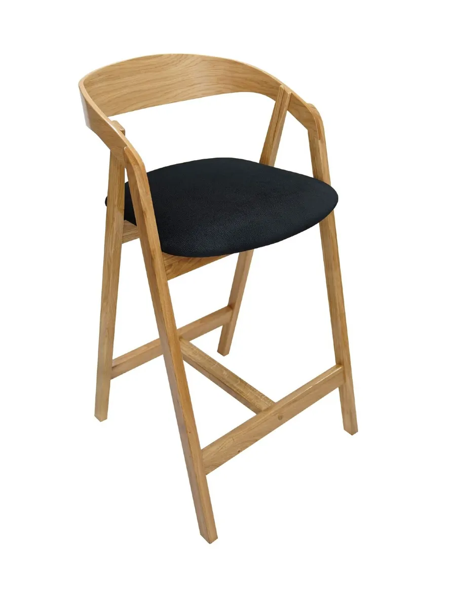 Nordic Oak Lounge Bar Stool with Upholstered Seat - Image 1