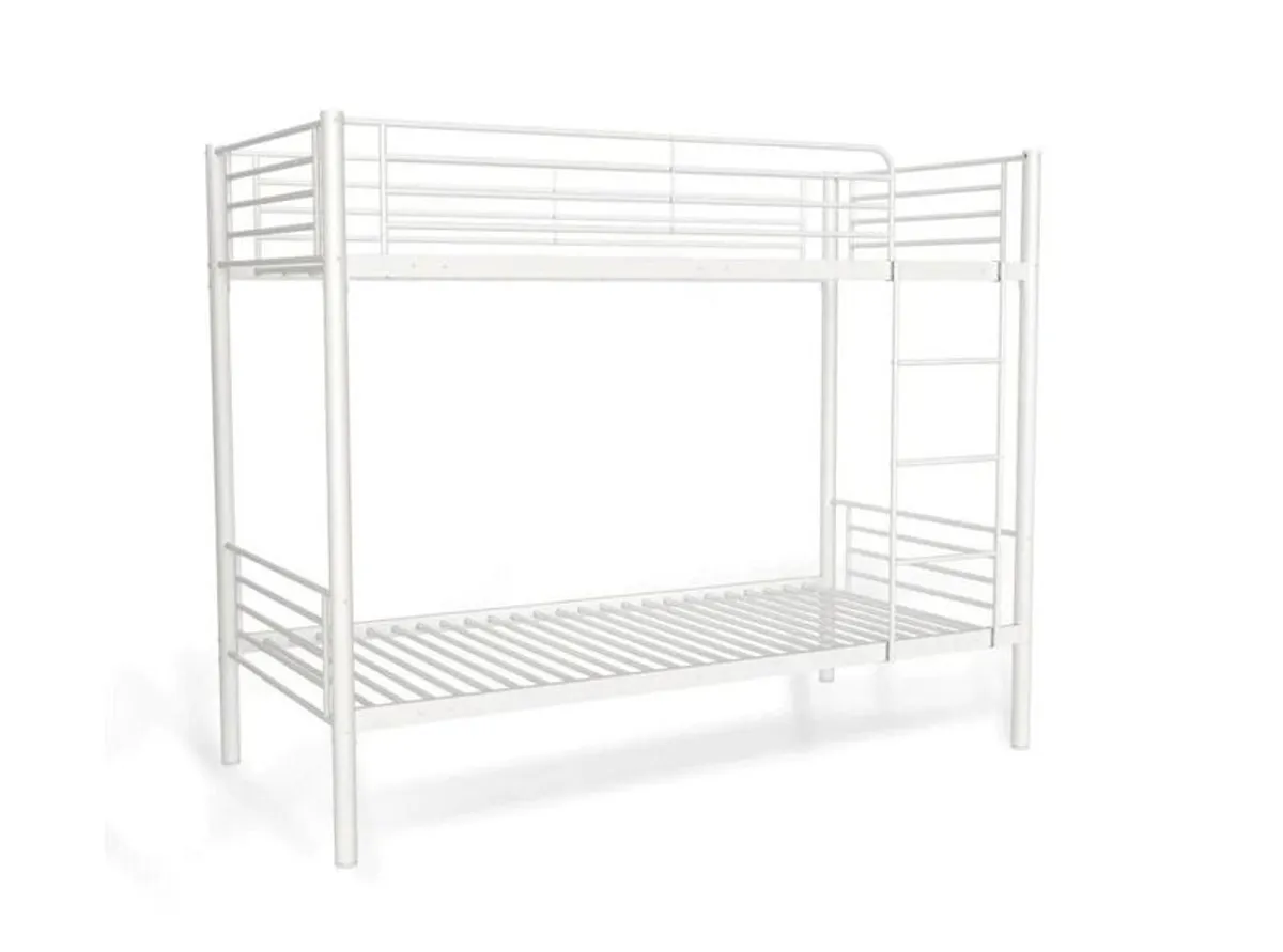 White Metal Single Bunk Bed Frame - Image 1