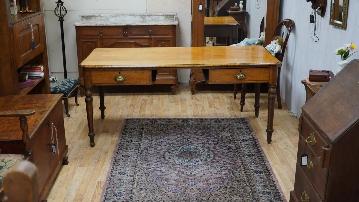 Antique Solid Oak Desk - Image 1