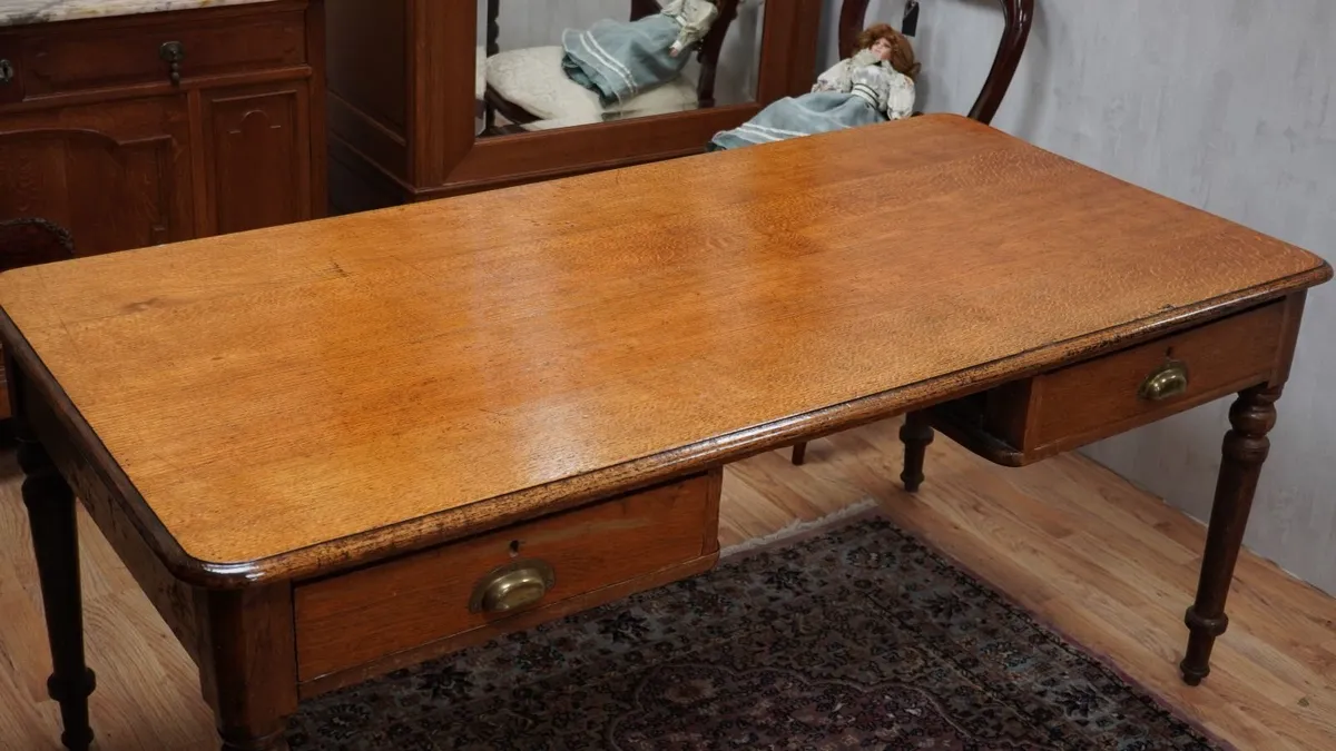 Antique Solid Oak Desk - Image 3