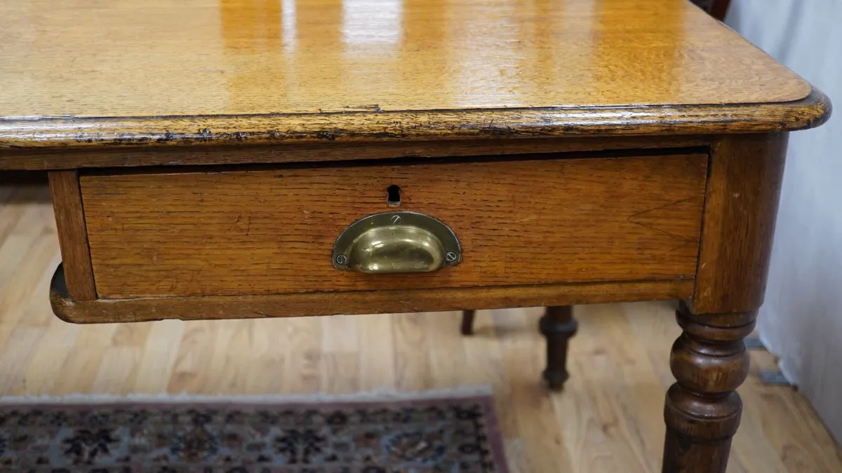 Antique Solid Oak Desk - Image 4