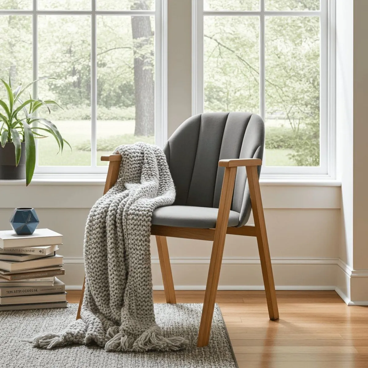Velvet Upholstered Beech Dining Chair with Wooden - Image 1