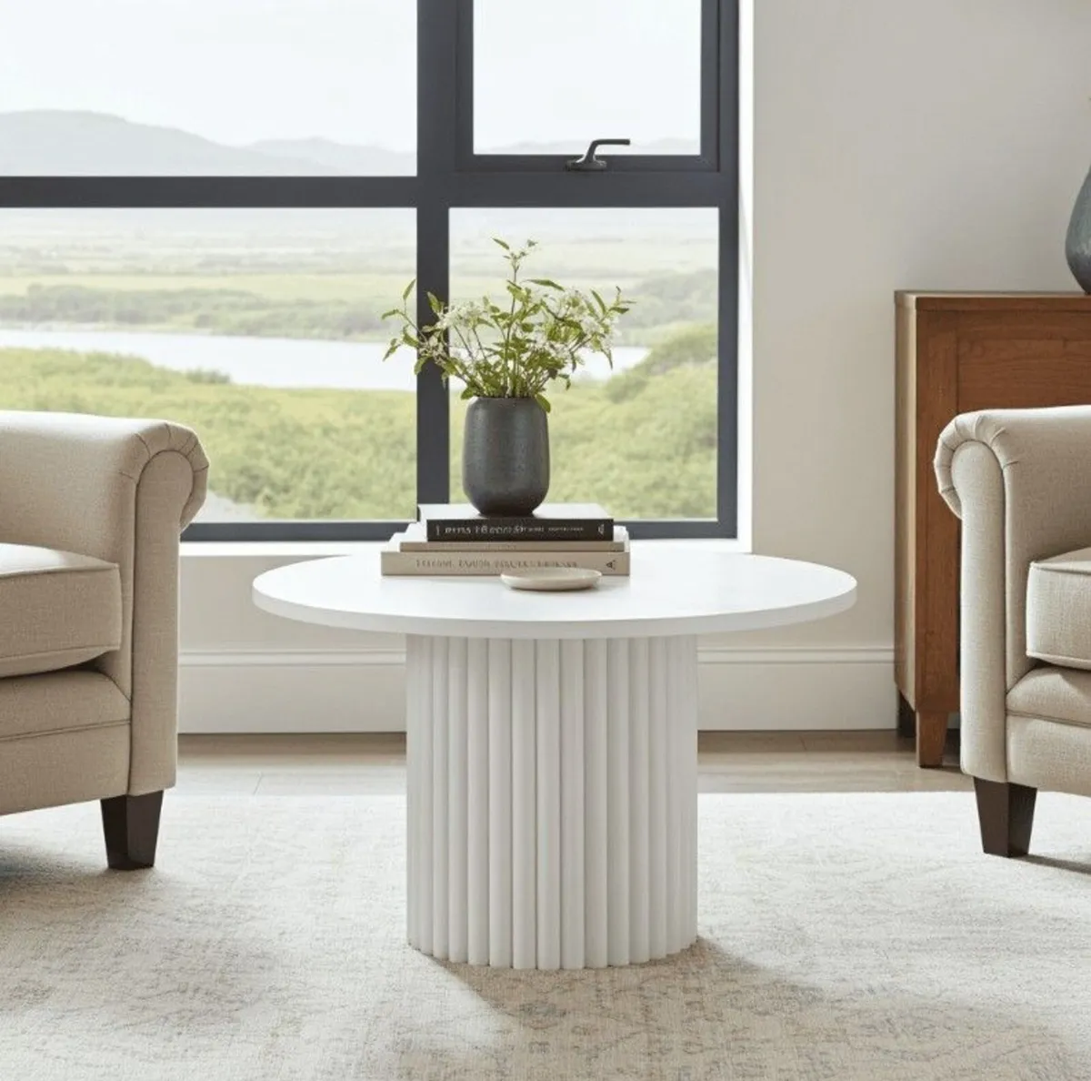 The Luna Modern White Coffee Table with Metal Base - Image 1