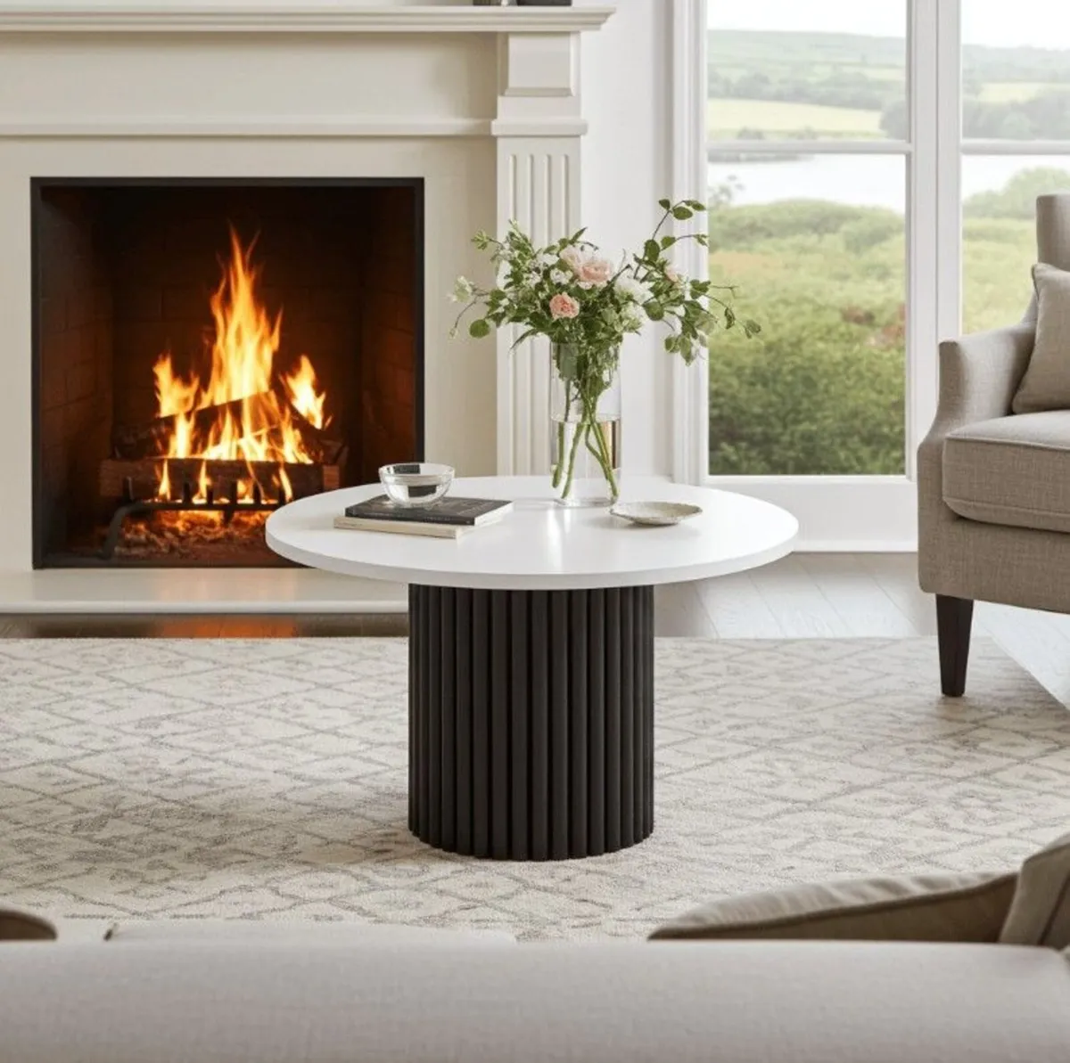 The Luna Modern White Coffee Table with Metal Base - Image 2