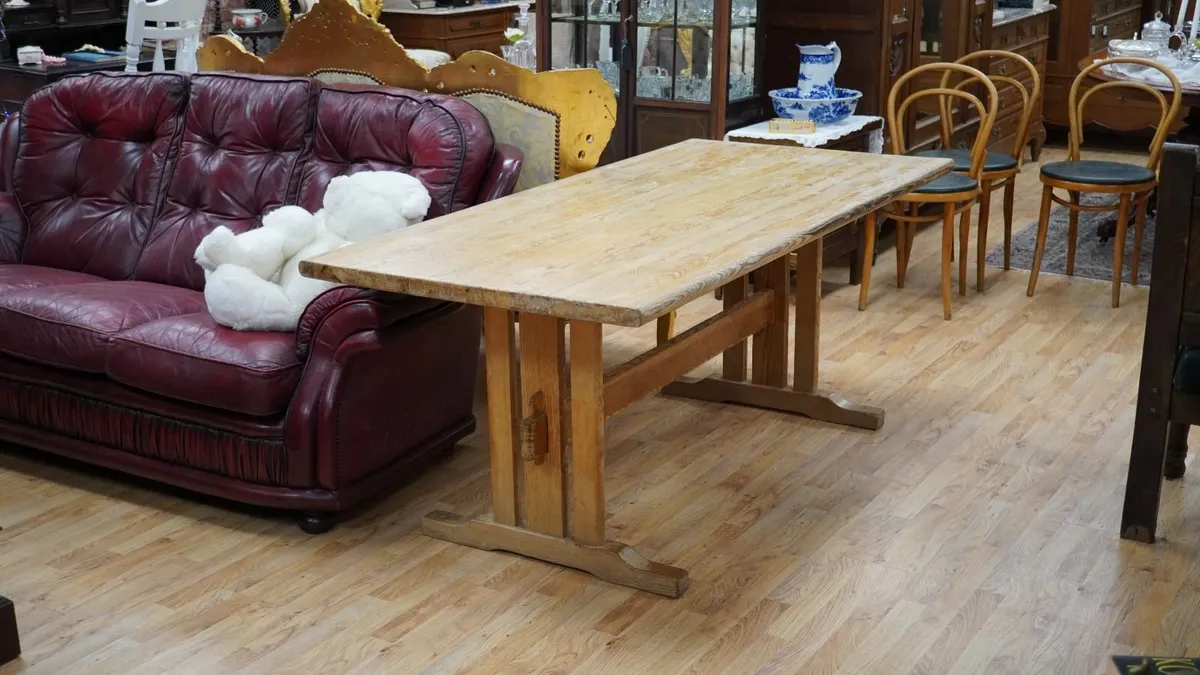 Vintage Pine Trestle Dining Table - Image 3