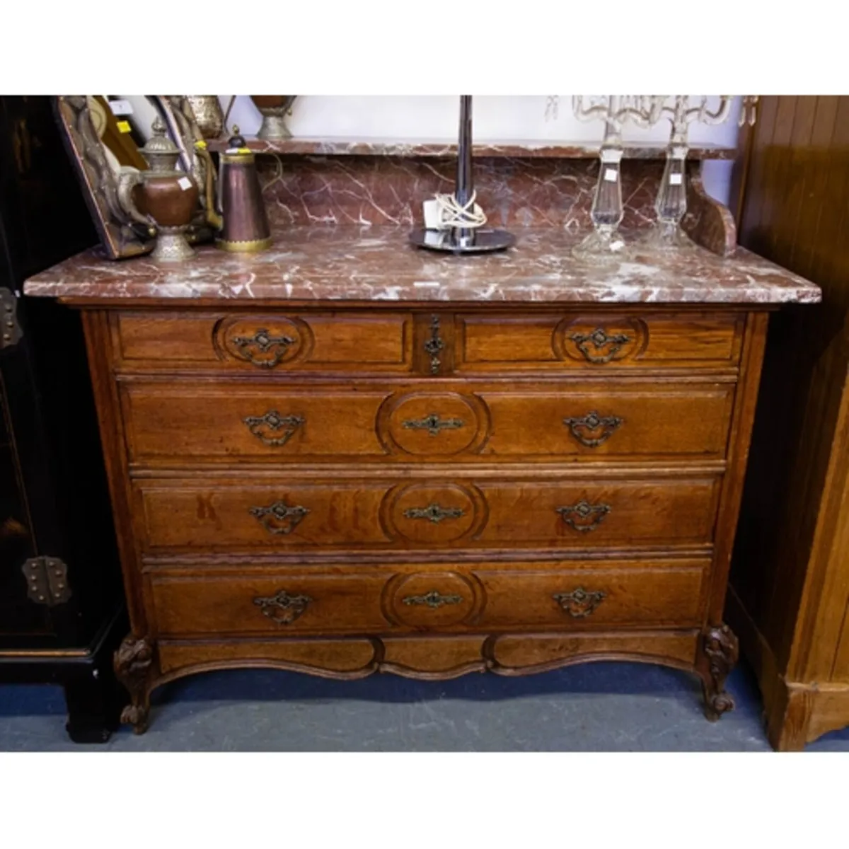 QUALITY FRENCH OAK MARBLE TOP CHEST