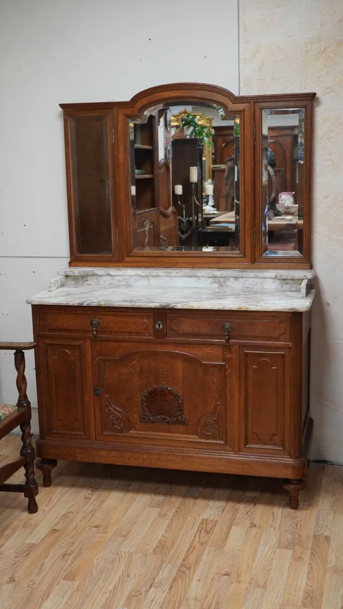 Antique French Oak Dressing Table / Vanity with Ma - Image 2