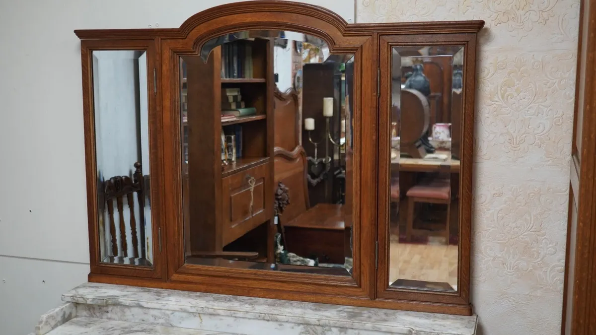 Antique French Oak Dressing Table / Vanity with Ma - Image 3