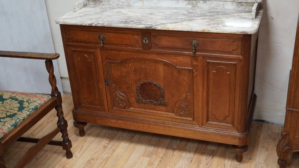 Antique French Oak Dressing Table / Vanity with Ma - Image 4