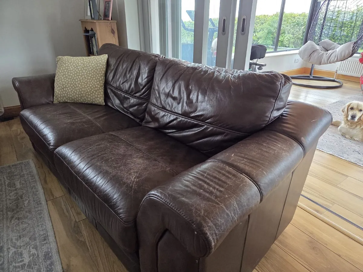 3 seater Brown Real Leather Couch - Image 1