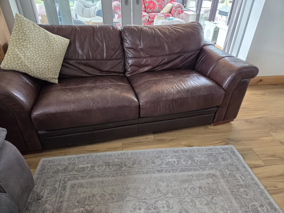 3 seater Brown Real Leather Couch - Image 2