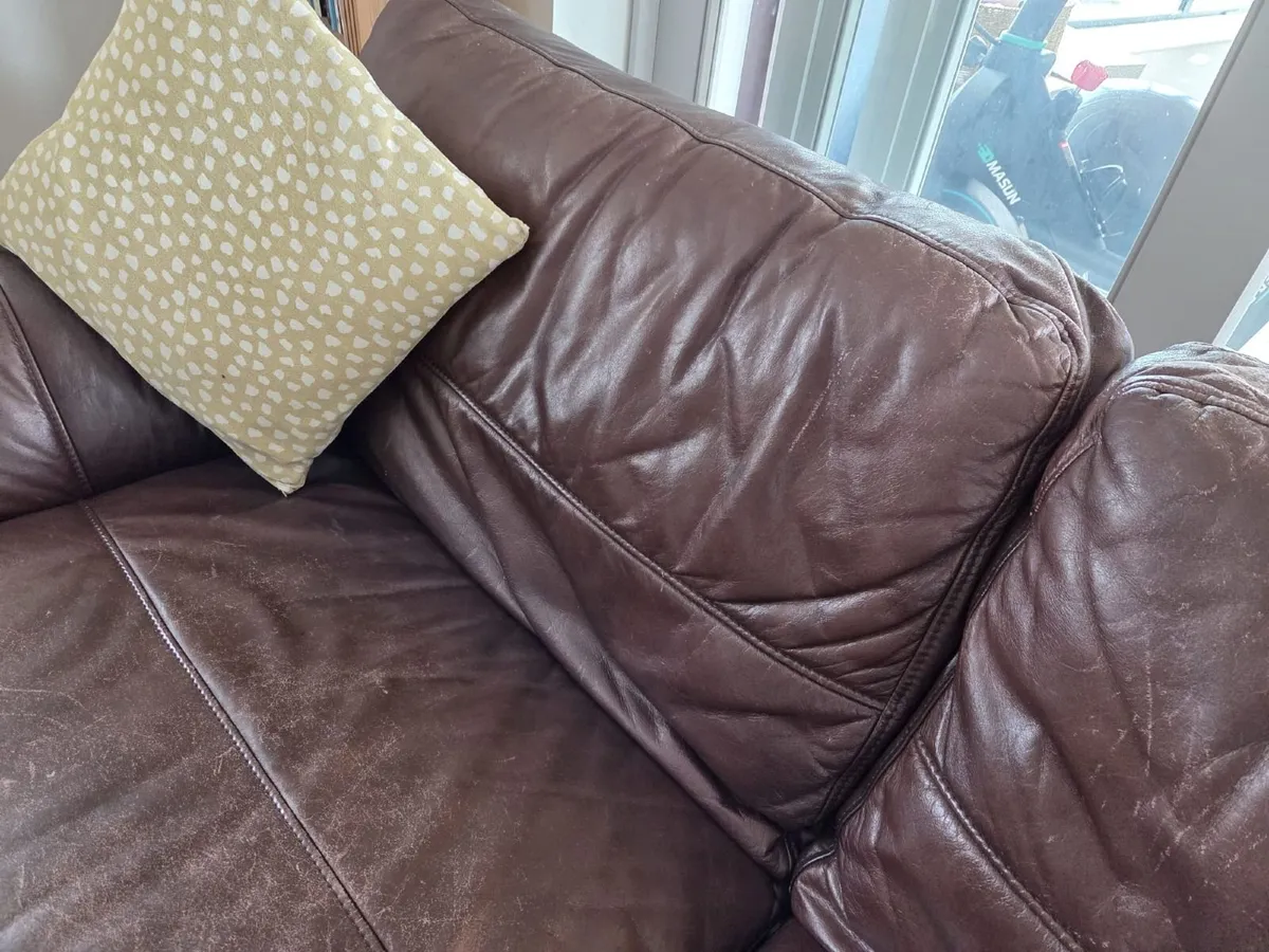 3 seater Brown Real Leather Couch - Image 3