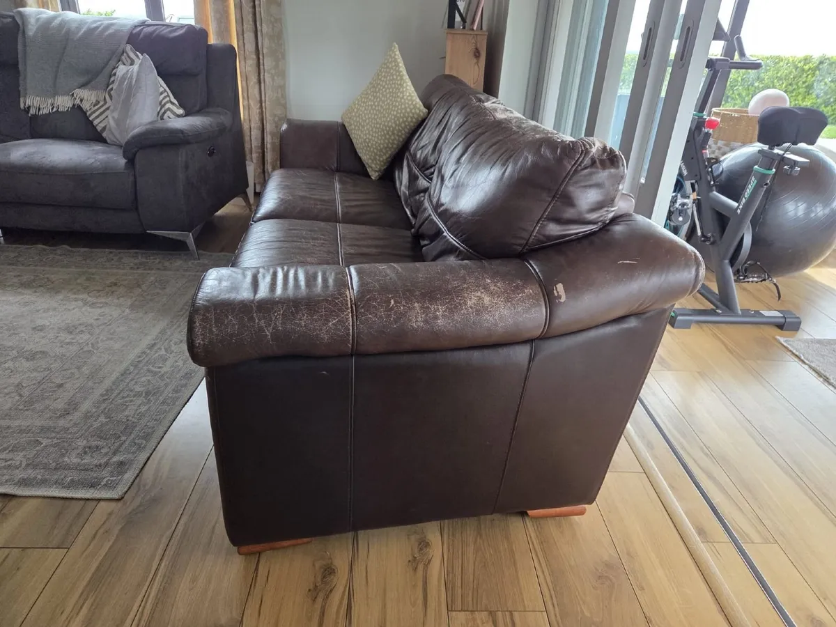 3 seater Brown Real Leather Couch - Image 4