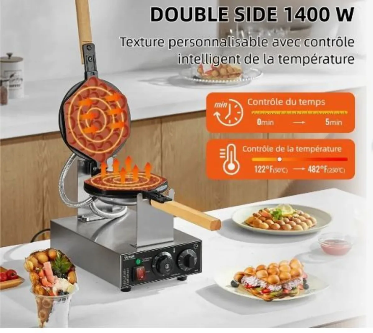 Commercial Bubble Waffle Maker, 1400W - Image 1