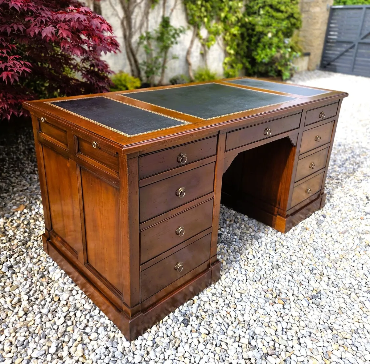 Large French Cherrywood Twin Pedestal Desk - Image 1