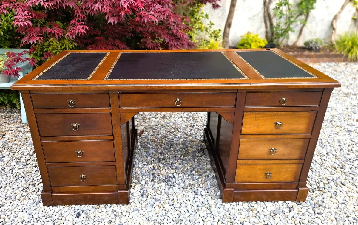 Large French Cherrywood Twin Pedestal Desk - Image 2