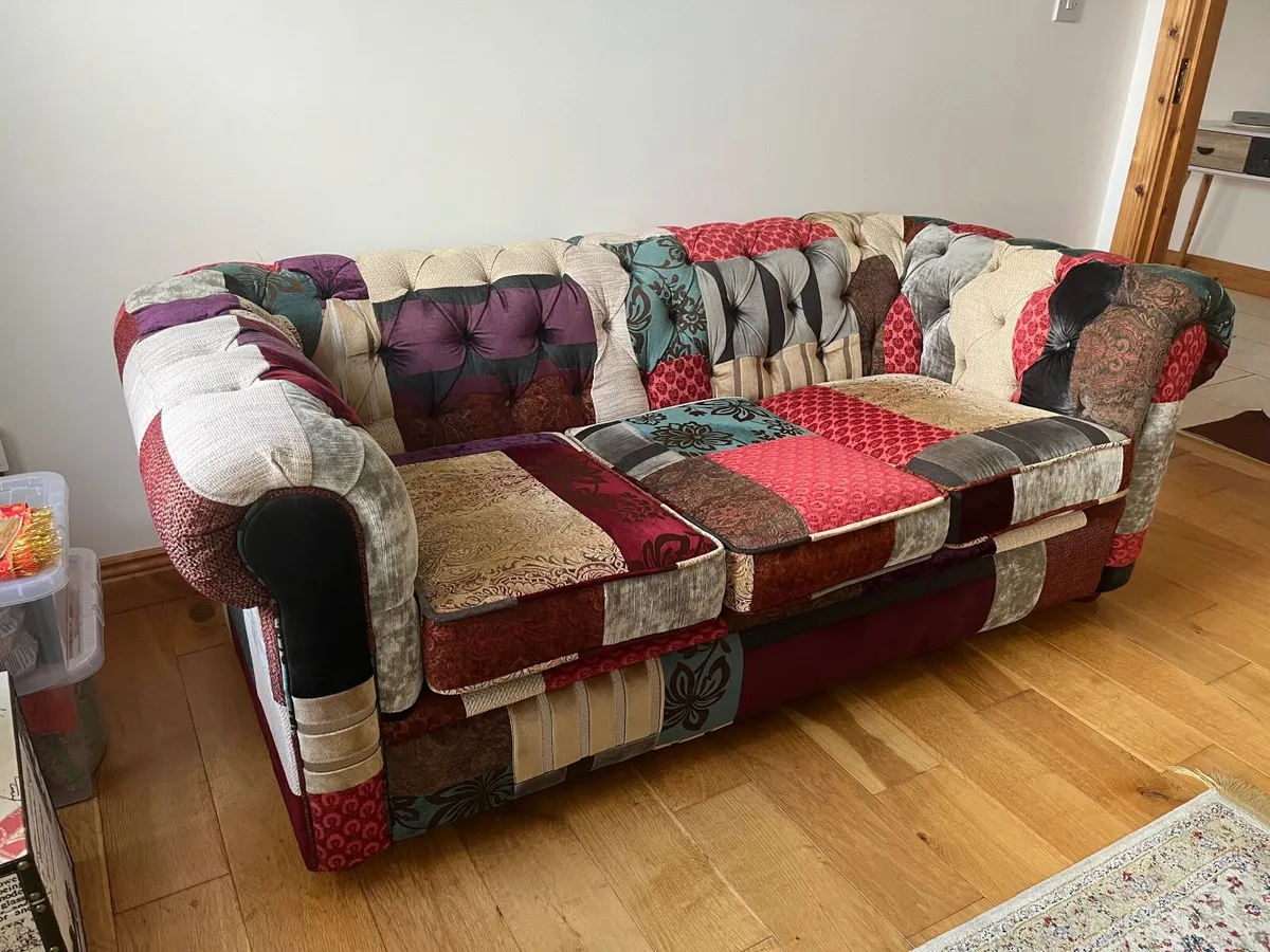 Vintage Patchwork Chesterfield Couch Sofa 3 seater - Image 2