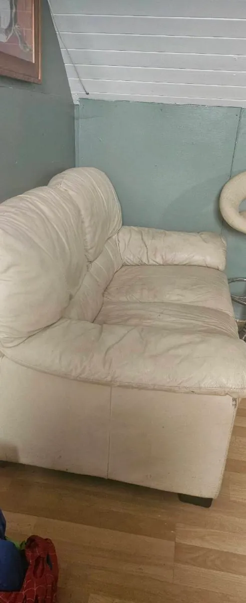 2 Cream leather sofas free to take away - Image 1