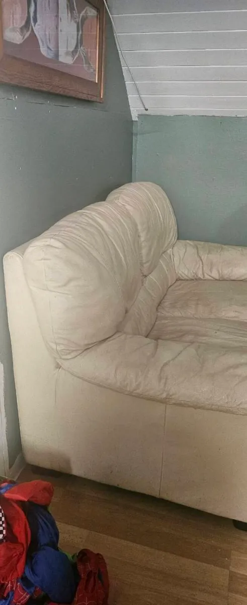 2 Cream leather sofas free to take away - Image 2