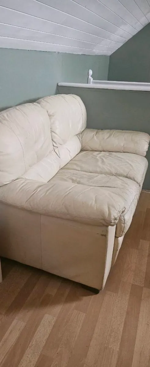 2 Cream leather sofas free to take away - Image 3