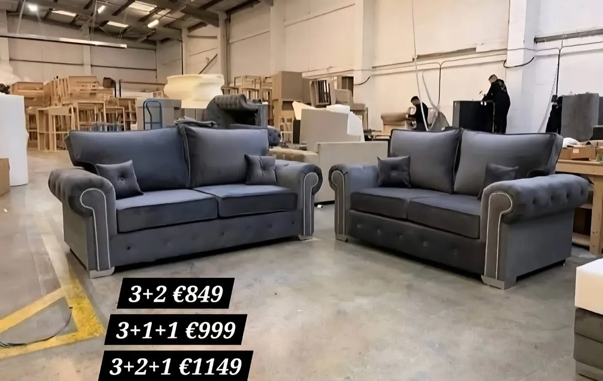 Olympia Grey & Cream Plush Fabric Sofa Set - Image 4