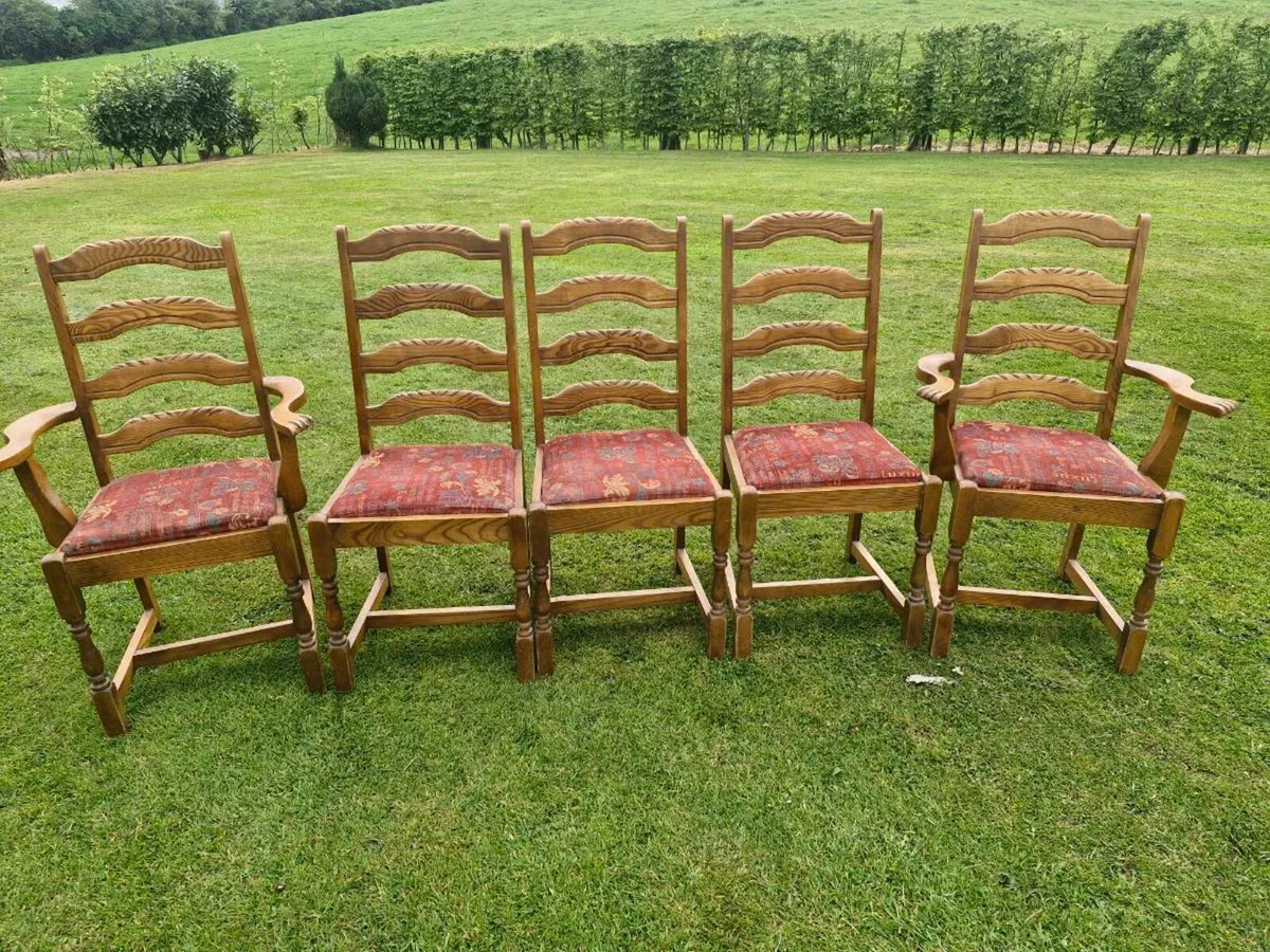 5 SOLID OAK CHAIRS - Image 1