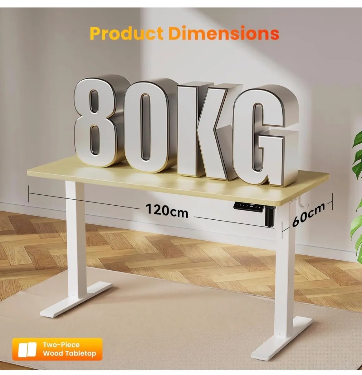 120 x 60 cm Standing Desk, Electric Height Adjusta - Image 1