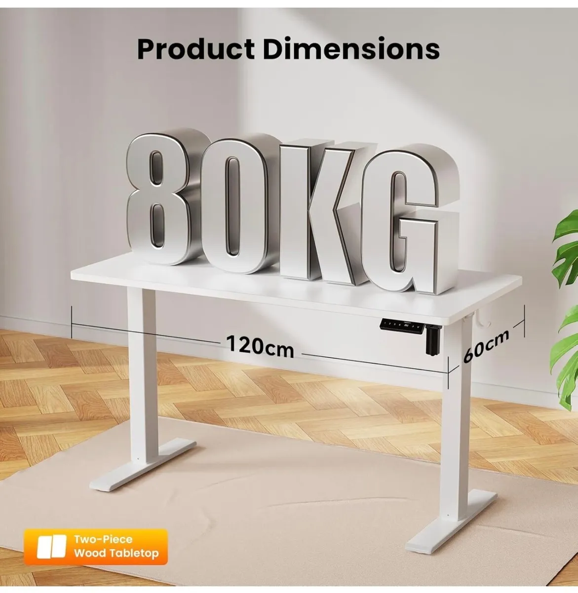 120 x 60 cm Standing Desk, Electric Height Adjusta - Image 1