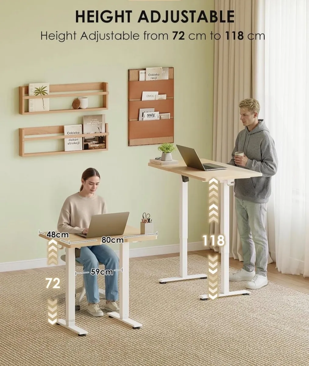 Standing Desk, 80cm Small Height Adjustable Desk w - Image 3