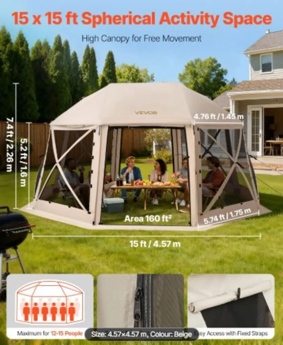 Pop up Gazebo Screen Tent, 4.57 x 4.57 m, 13-Side - Image 2
