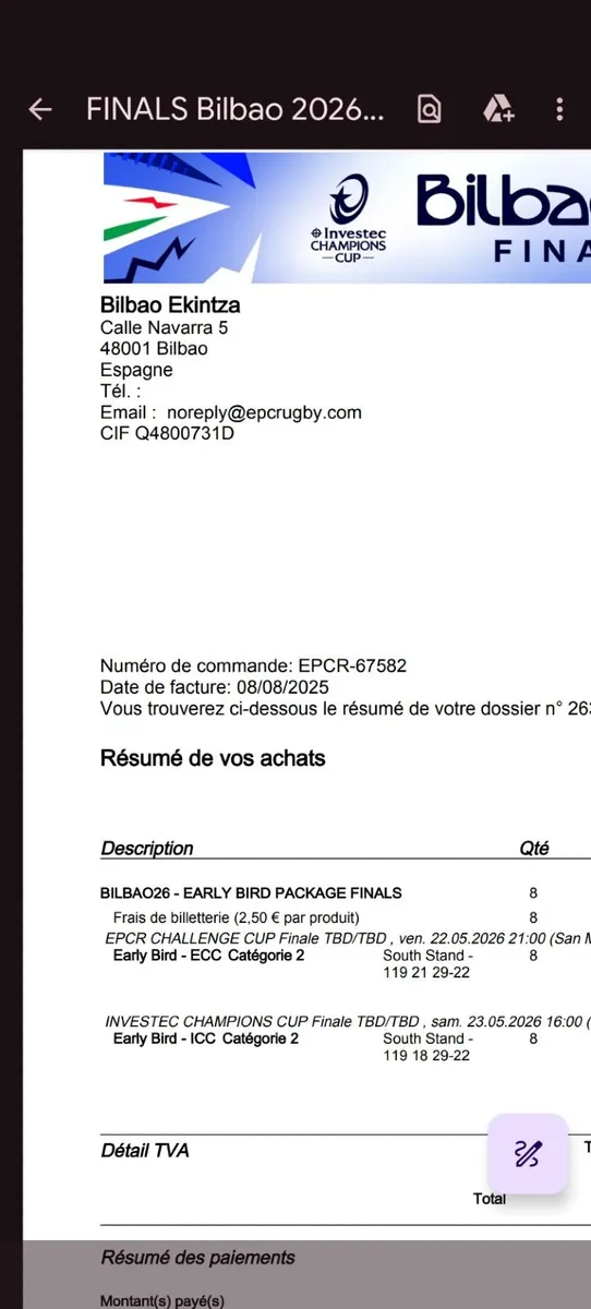 Tickets EPCR Final - Leinster vs UBB x 8