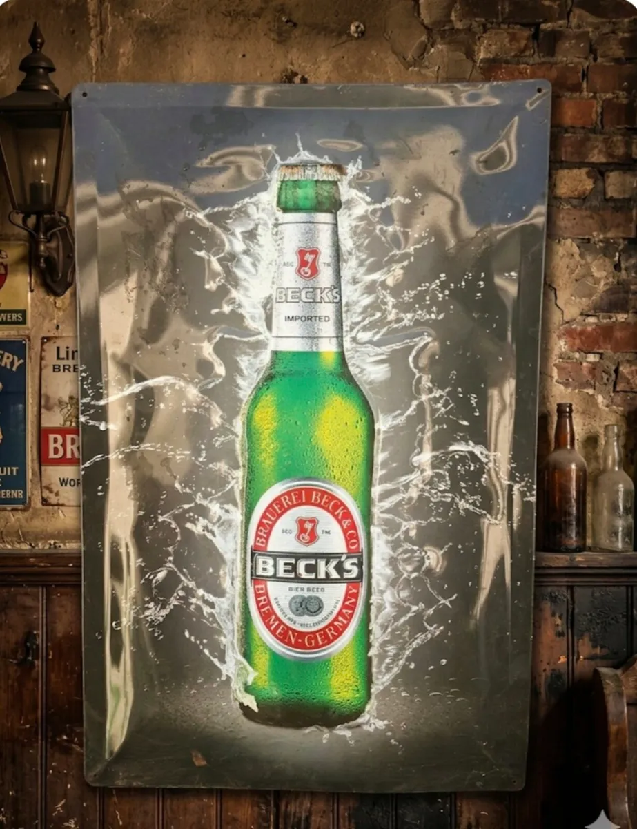 Official BECKS Beer Pub metal Advertising Sign - Image 1