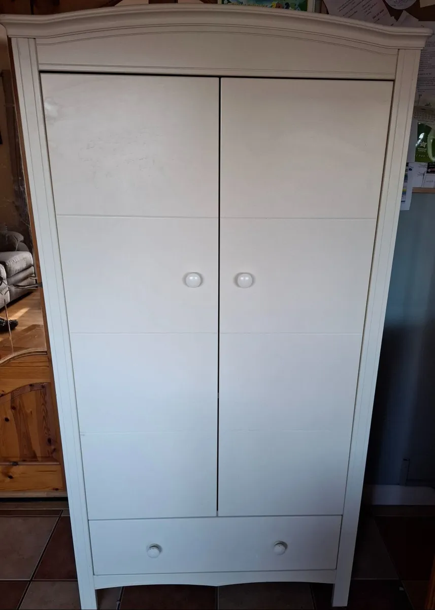 Kids wardrobe with deep drawer, cream - Image 1