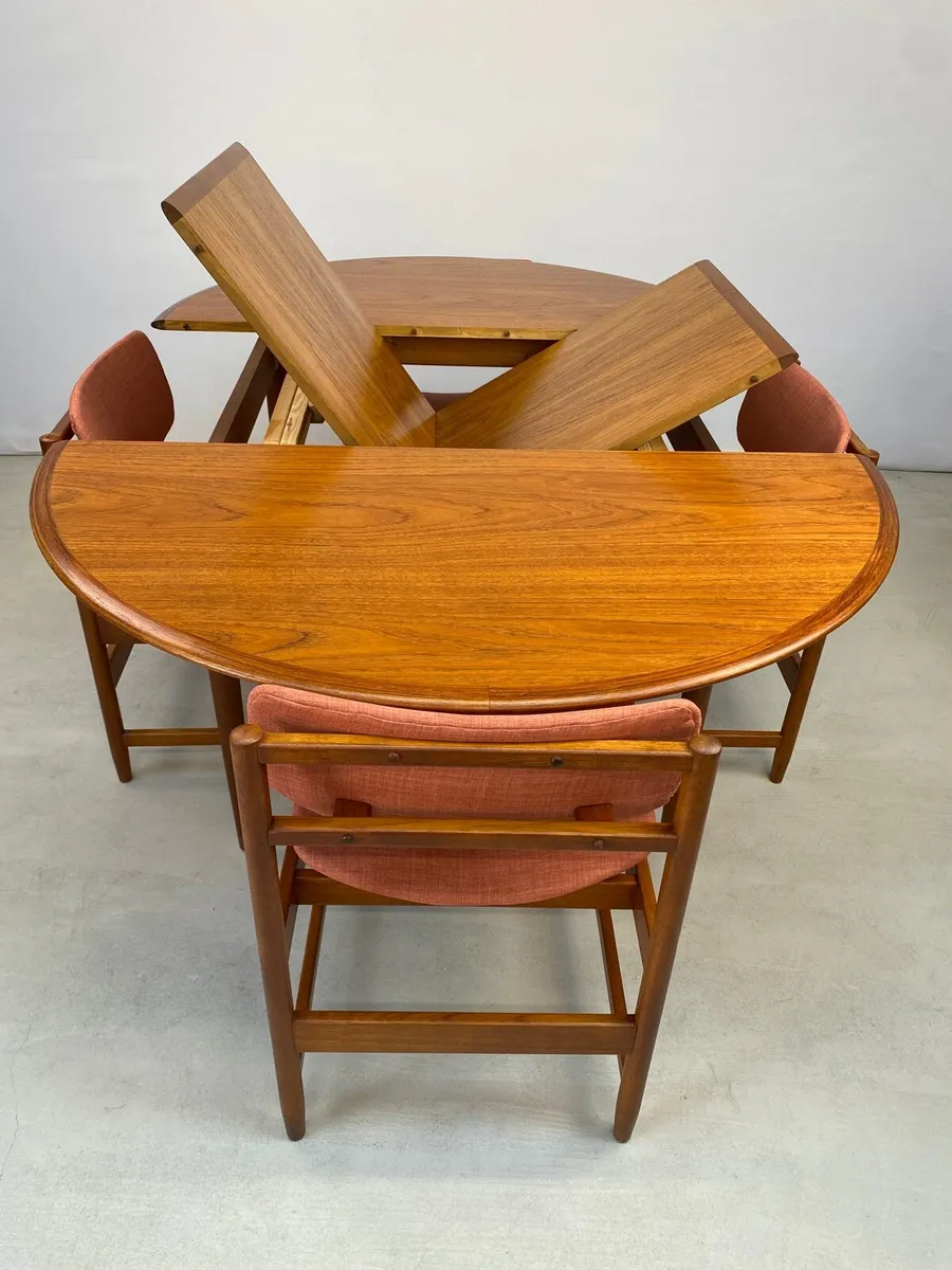 Rare Mid century Danish Dining Table & Chairs - Image 4