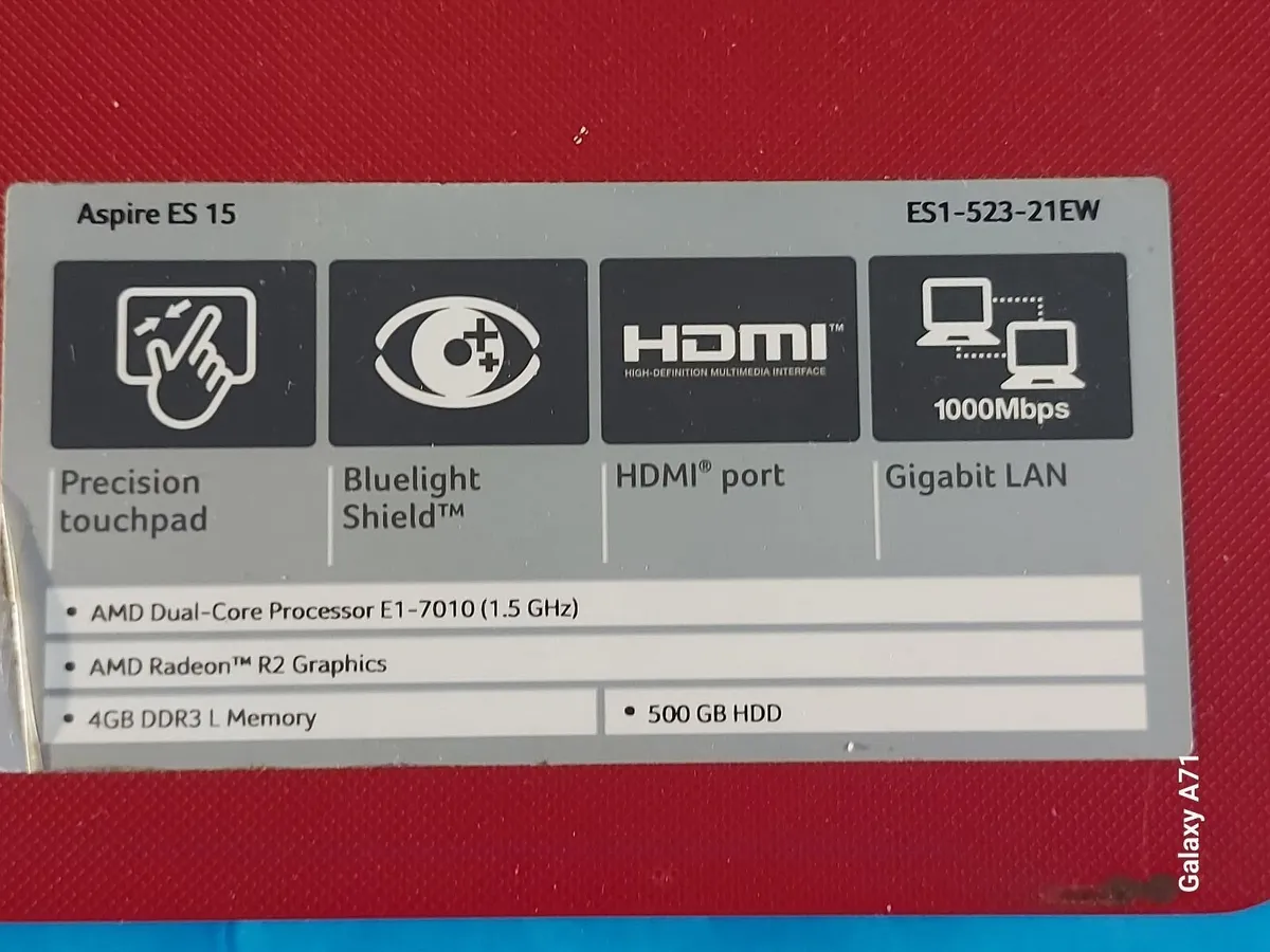 ACER ASPIRE LAPTOP ES1-523 Red, 4GB RAM, 500GB HDD - Image 3