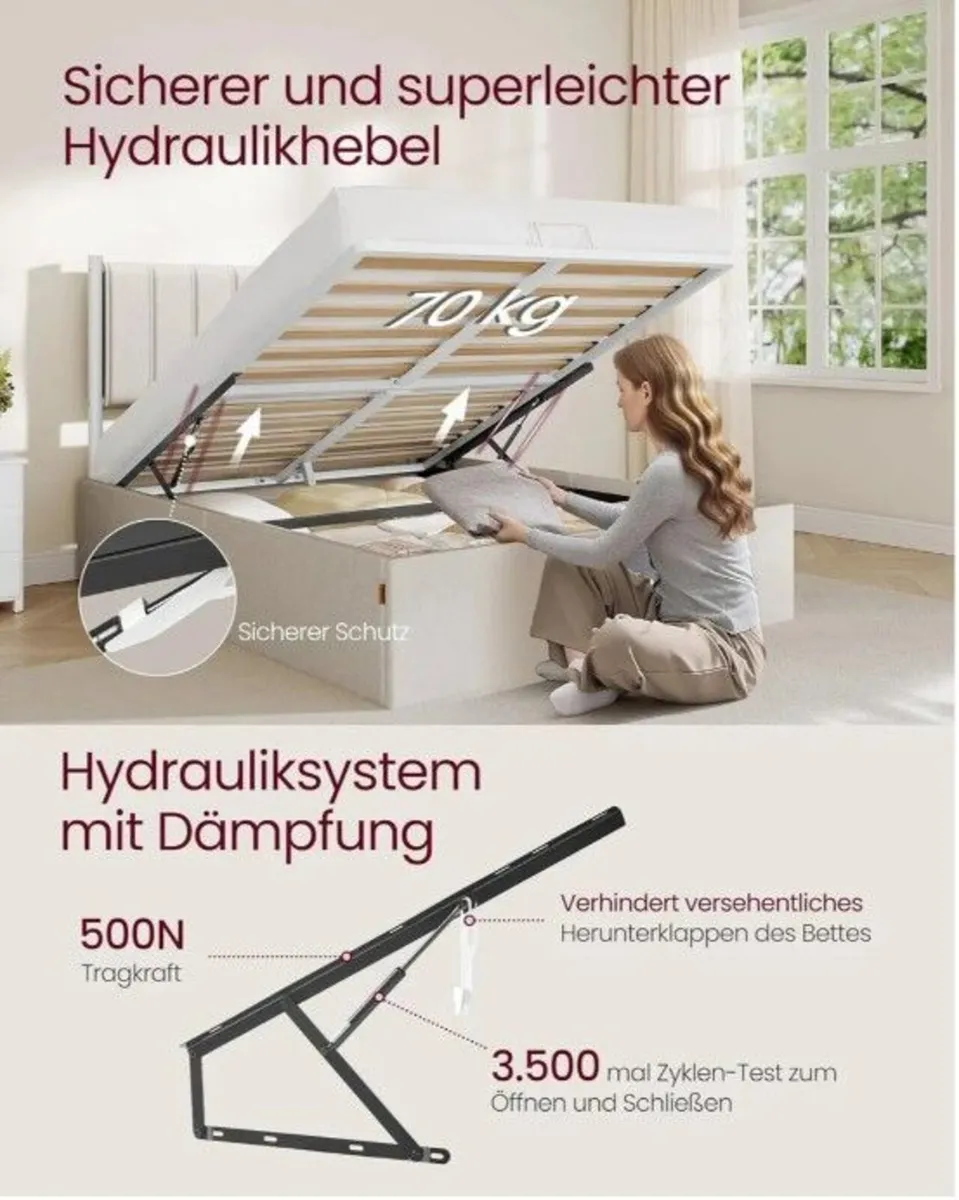 Double Bed Hydraulic Lift System Ottoman Storage - Image 3