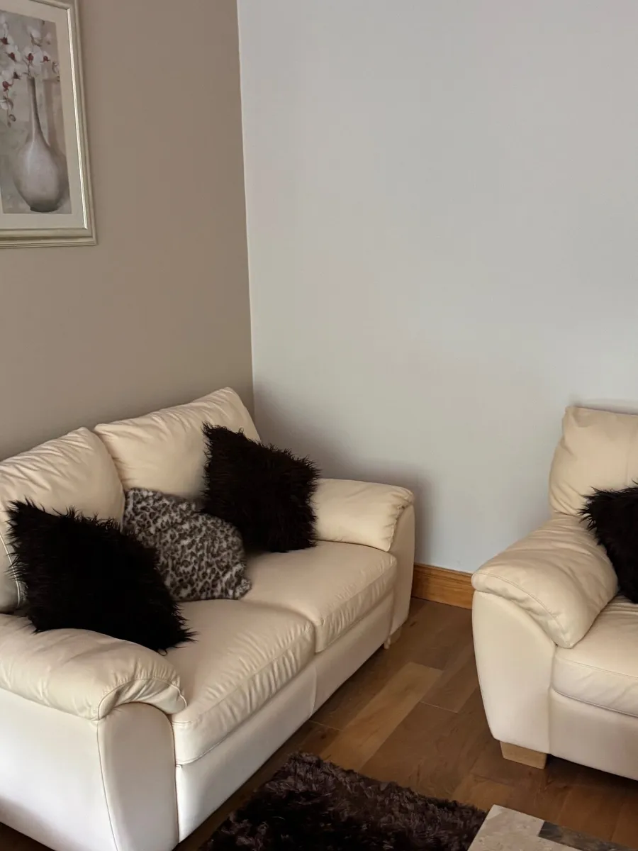 Cream Leather 6-Seater Corner Sofa + 2-Seater Sofa - Image 2