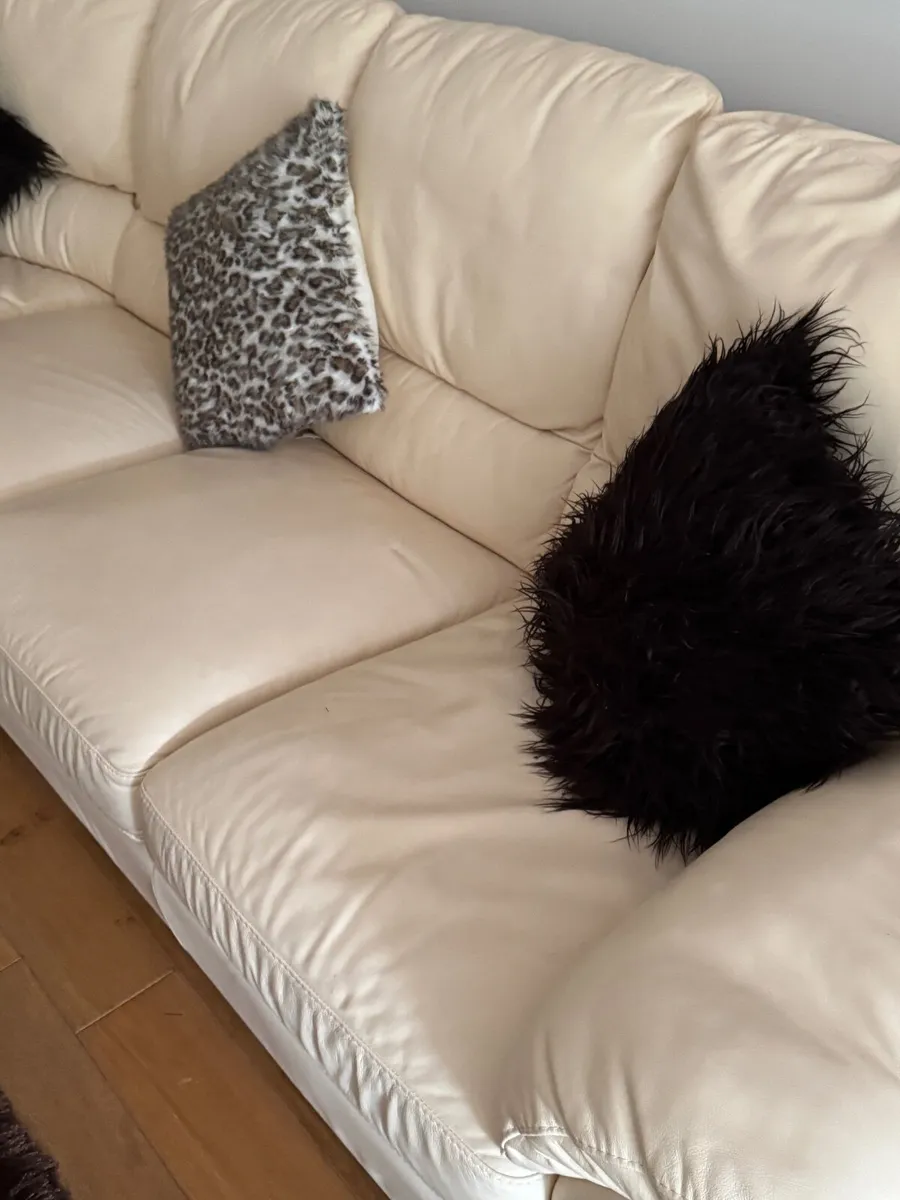 Cream Leather 6-Seater Corner Sofa + 2-Seater Sofa - Image 3